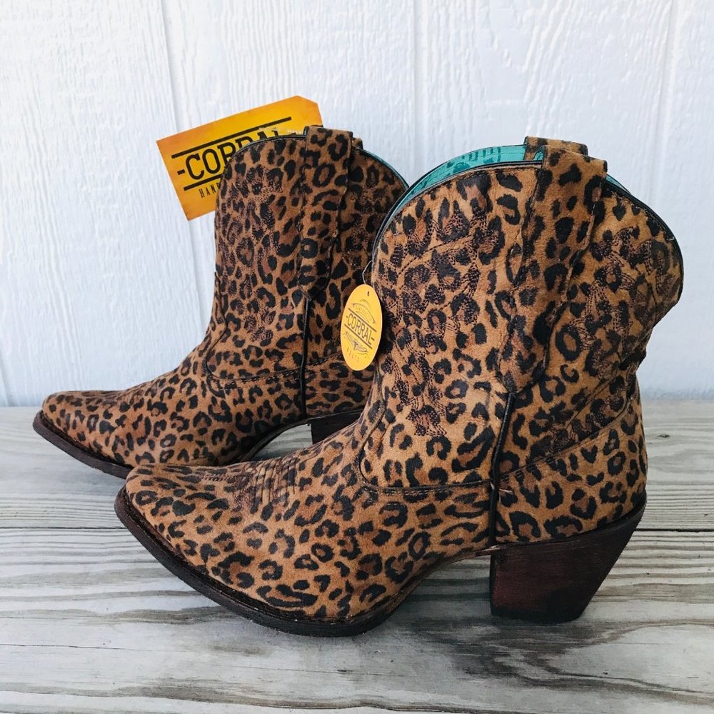 Corral Womens Suede Leather Leopard Print Ankle Boot Sz 12 M E1650 NWOT